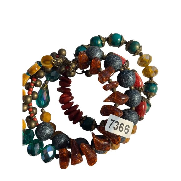 Colorful Multicolor Beaded Elastic Bracelet Set With Turquoise Red Amber & Yello - Picture 8 of 13